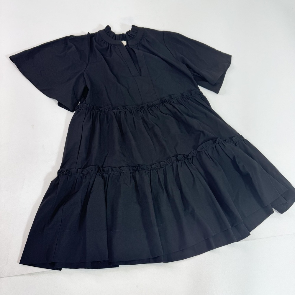 Tuckernuck Dress Womens Small Black Ruffle Mock Neck Tiered Mini Babydoll A-Line